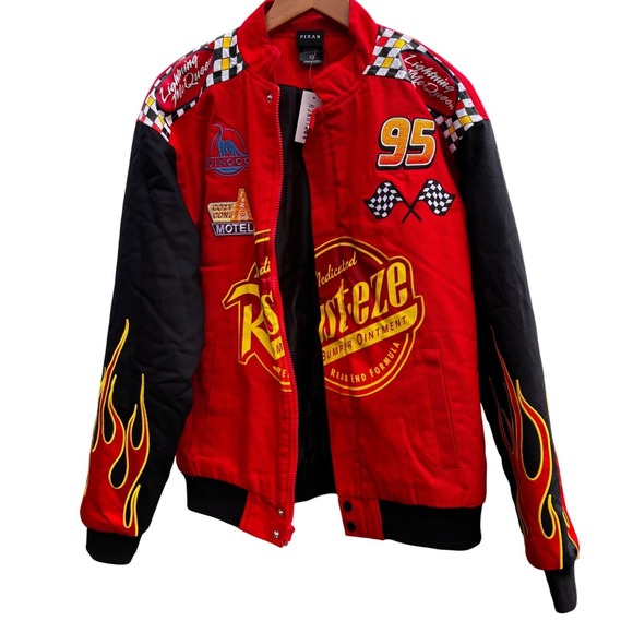 Men's Biker Disney Pixar Cars Lightning Mcqueen Racing Red Jacket Size XS New - Picture 3 of 16